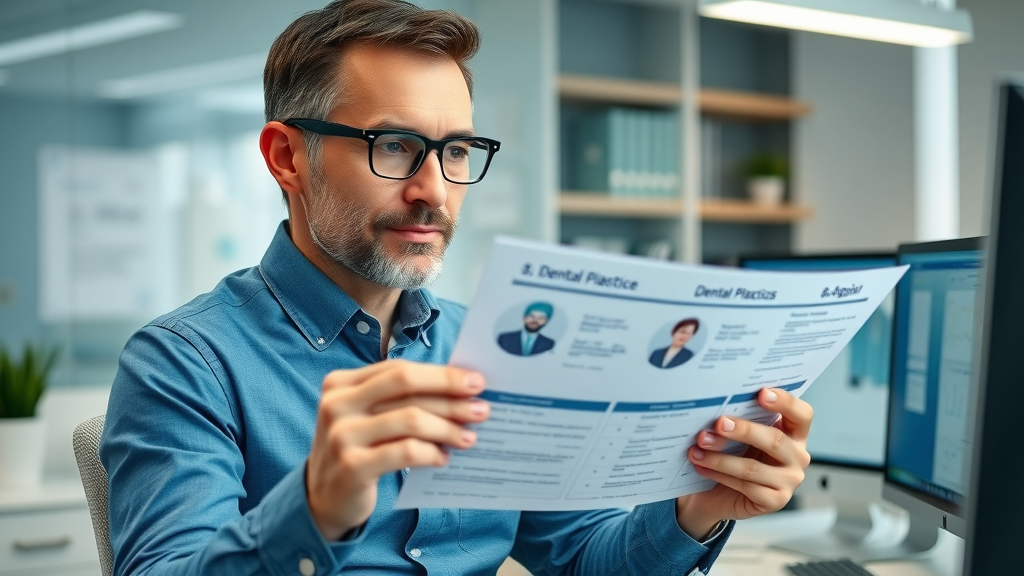 successful dental practice manager reviewing reputation management services, dental reputation management