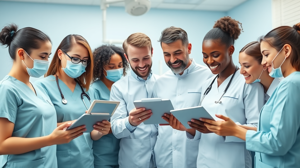Diverse dental team collaborating on patient-centered care to increase dental patient trust