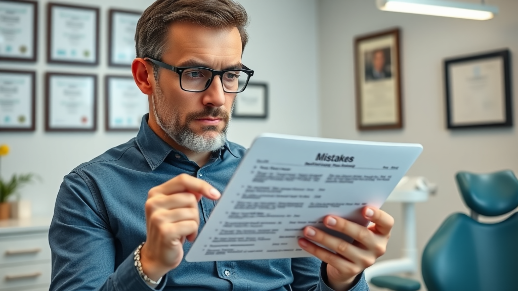 Dental practice owner reviewing referral marketing mistakes on a digital tablet. referral program