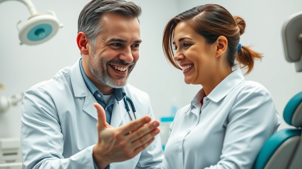 smiling dentist interacting warmly with patient customer experience in dentistry