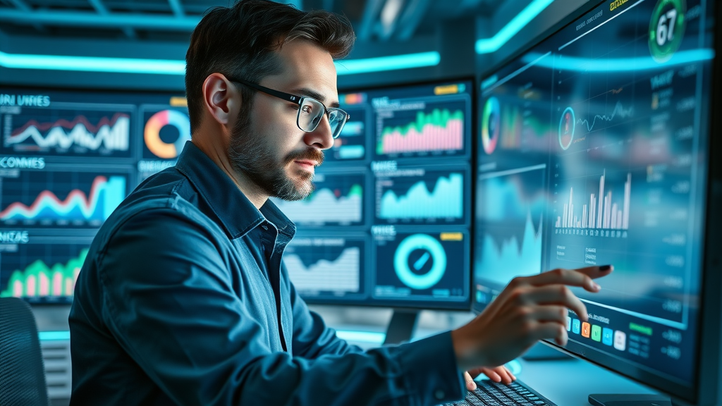 google business profile optimization - Comprehensive dashboard with marketer analyzing metrics for business profile optimization