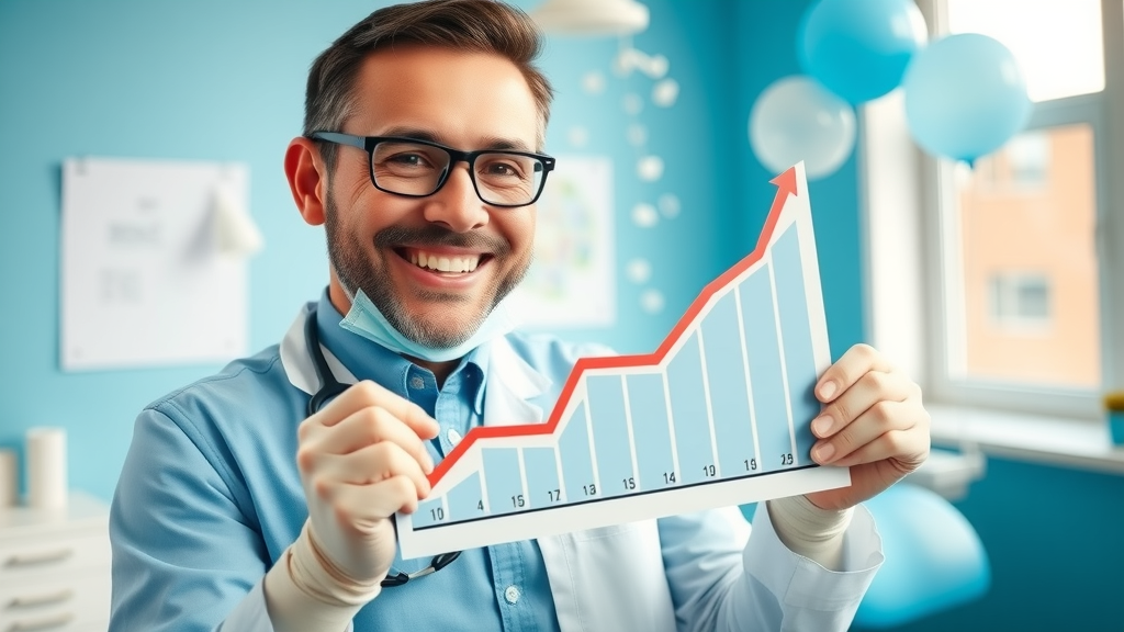Dentist celebrating practice growth from review generation systems for dentists
