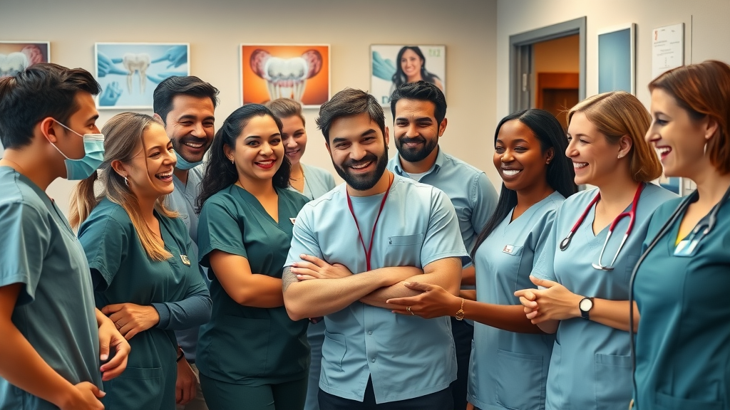 diverse dental staff strategizing in team huddle – strengthening office communication in dental practice