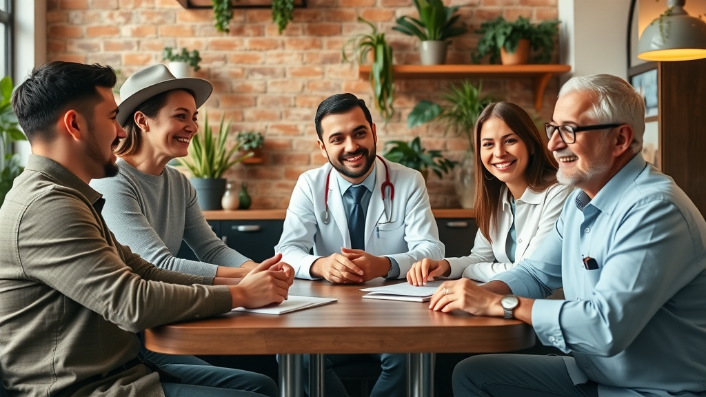 Dentist partnering with local business owners for referral marketing. local business