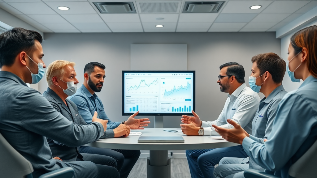 organized dental team meeting discussing reviews, dental reputation management