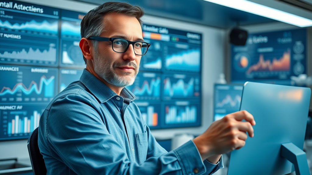 dental manager reviewing ai dental receptionist analytics dashboard, tracking missed calls and appointments in dental office