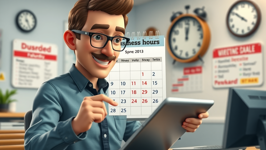 google business profile optimization - Digital calendar with business hours and owner updating schedule