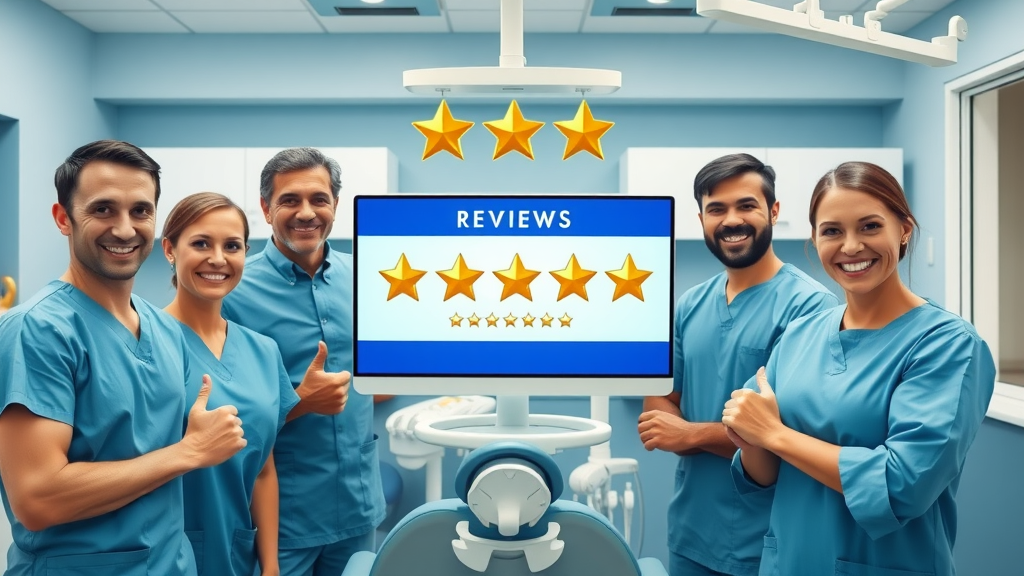 happy dental staff dentist review generation celebrating five-star reviews monitor digital stars dental marketing