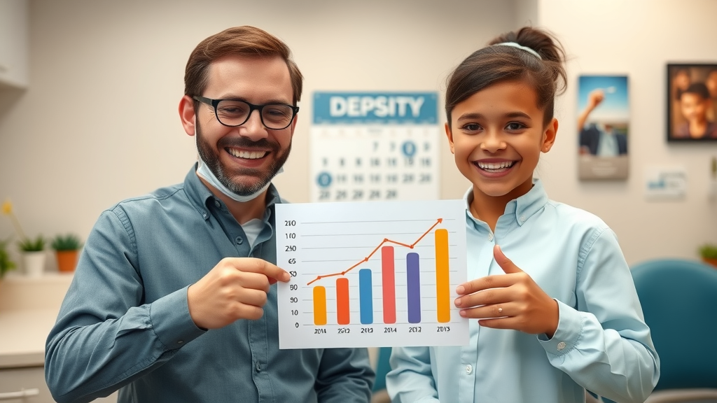 dentist referral generation case study, before and after dental office, determined dentist, happy patients, growth chart, busy office, patient referral growth transformation