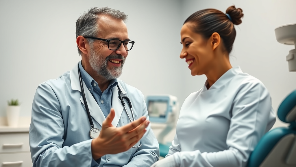 confident dentist explaining treatment plan to patient – verbal communication in dental office