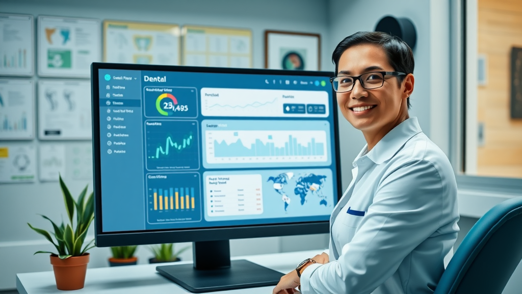 Dental office manager monitoring automated review dashboard - review generation systems for dentists
