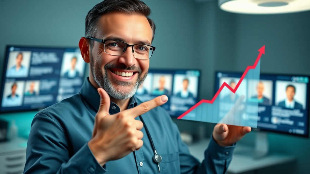 confident dental professional with upward-trending chart, online reputation management